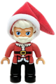 Duplo Figure Lego Ville, Male, Black Legs, Red Top with Belt and White Fur Trim Pattern, White Hair, Blue Eyes and Beard - 47394pb228