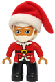 Duplo Figure Lego Ville, Male, Black Legs, Red Top with Belt and White Fur Trim Pattern, White Hair, Blue Eyes and Beard - 47394pb228