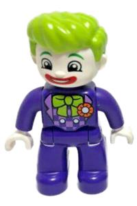 Duplo Figure Lego Ville, The Joker, Dark Purple Legs and Top, White Hands, White Head, Red Lips, Lime Hair 47394pb229