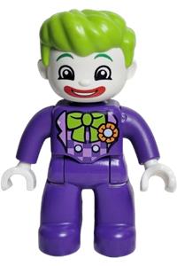 Duplo Figure Lego Ville, The Joker, Dark Purple Legs and Top, White Hands, White Head, Red Lips, Lime Hair 47394pb229