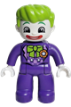 Duplo Figure Lego Ville, The Joker, Dark Purple Legs and Top, White Hands, White Head, Red Lips, Lime Hair - 47394pb229