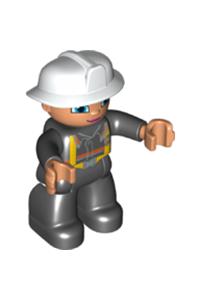 Duplo Figure Lego Ville, Female Firefighter, Black Legs, Nougat Hands, White Helmet, Blue Eyes 47394pb238