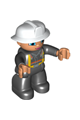 Duplo Figure Lego Ville, Female Firefighter, Black Legs, Nougat Hands, White Helmet, Blue Eyes - 47394pb238