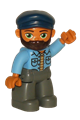 Duplo Figure Lego Ville, Male, Dark Bluish Gray Legs, Medium Blue Shirt, Dark Blue Cap, Beard - 47394pb250