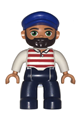 Duplo Figure Lego Ville, Male, Dark Blue Legs, White Shirt with Red Horizontal Stripes, Blue Cap and Beard - 47394pb255