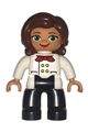 Duplo Figure Lego Ville, Female, Black Legs, White Chefs Top with Red Scarf and Reddish Brown Hair - 47394pb256