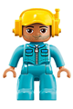 Duplo Figure Lego Ville, Male, Medium Azure Legs, Medium Azure Jacket with Zipper and Pockets, Yellow Cap with Headset - 47394pb260