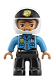 Duplo Figure Lego Ville, Male Police, Black Legs, Dark Azure Top with Badge and Radio, White Helmet with Black Front and Badge - 47394pb261