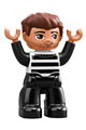 Duplo Figure Lego Ville, Male, Black Legs, Black and White Striped Top, Reddish Brown Hair - 47394pb264