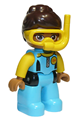 Duplo Figure Lego Ville, Female, Medium Azure Diving Suit, Yellow Arms, Reddish Brown Hair, Yellow Diving Mask - 47394pb269