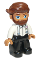 Duplo Figure Lego Ville, Male, Black Legs, White Top with Light Aqua Suspenders, Reddish Brown Hair, Beard - 47394pb280