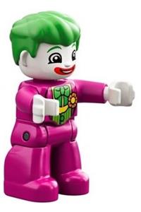 Duplo Figure Lego Ville, The Joker, Magenta Legs and Top, White Hands, White Head, Red Lips, Bright Green Hair 47394pb286