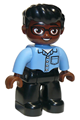 Duplo Figure Lego Ville, Male, Black Legs, Medium Blue Shirt with Pocket, Reddish Brown Head, Glasses, Black Hair Swept Forward, Oval Eyes - 47394pb295