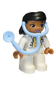 Duplo Figure Lego Ville, Female, Medic, White Legs, White Top with ID Badge, White Arms, Black Hair, Attached Stethoscope - 47394pb299