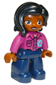 Duplo Figure Lego Ville, Female, Dark Blue Legs, Magenta Shirt with Flower, Black Hair - 47394pb300