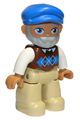Duplo Figure Lego Ville, Male, Tan Legs, Reddish Brown Argyle Sweater Vest, White Arms, Light Bluish Gray Beard, Blue Cap - 47394pb301