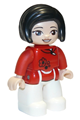 Duplo Figure Lego Ville, Female, White Legs, Red Top with Black Flowers, Black Hair - 47394pb304