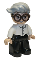 Duplo Figure Lego Ville, Male,Black Legs, White Top , Dark Brown Glasses, Light Bluish Gray Hair - 47394pb305