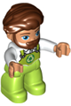 Duplo Figure Lego Ville, Male, Lime Legs with Overalls and Recycling Logo, Reddish Brown Hair and Beard - 47394pb314