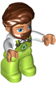 Male Duplo figure from Lego Ville with lime legs wearing overalls with recycling logo, and reddish brown hair and beard - 47394pb314