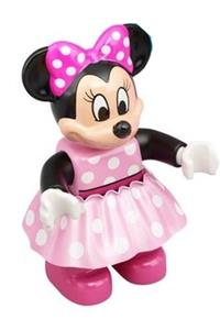 Duplo Figure Lego Ville, Minnie Mouse, Bright Pink Top with Polka Dots and Black Sleeves, Dark Pink Legs 47394pb319
