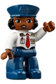 Duplo Figure Lego Ville, Female Pilot, Dark Blue Legs, White Top with Red Tie, Dark Blue Hat with Black Hair - 47394pb320