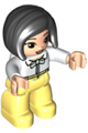 Duplo Figure Lego Ville, Female, Bright Light Yellow Legs, White Top with Light Aqua Bow, Black Hair - 47394pb323