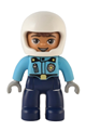 Duplo Figure Lego Ville, Male Police, Dark Blue Legs, Medium Azure Top with Badge and Zipper, White Helmet - 47394pb328