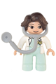 Duplo Figure Lego Ville, Female Medic, Light Aqua Legs, White Top with ID Badge, White Arms, Dark Brown Hair, Attached Stethoscope - 47394pb329