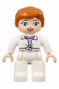 Duplo Figure Lego Ville, Female, White Legs, White Jacket Tied over Lavender Shirt, Dark Orange Hair (Jurassic World Claire Dearing) 47394pb335