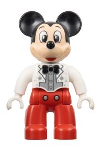 Duplo Figure Lego Ville, Mickey Mouse, White Jacket, Red Legs, Silver Shirt, Black Bow Tie (6438771) 47394pb342