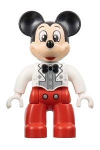 Duplo Mickey Mouse - Lego Ville Duplo figure of Mickey Mouse wearing a white jacket, silver shirt, black bow tie, and red legs - 47394pb342