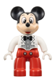 Lego Ville Duplo figure of Mickey Mouse wearing a white jacket, silver shirt, black bow tie, and red legs - 47394pb342
