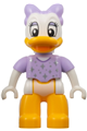 Daisy Duck Duplo figure wearing a lavender shirt and bow, adorned with silver sparkles and dots - 47394pb345