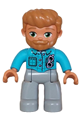 Duplo Figure Lego Ville, Male, Light Bluish Gray Legs, Medium Azure Jacket with Bright Pink Buttons and Glasses, Medium Nougat Hair and Beard (6465885) - 47394pb349