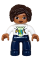 Duplo Figure Lego Ville, Female, Dark Blue Legs, White Vest with Star and Moon Fasteners, Yellowish Green Shirt, Dark Brown Hair (6442943) - 47394pb350
