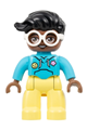 Duplo Figure Lego Ville, Female, Bright Light Yellow Legs, Medium Azure Hoodie Shirt, White Glasses, Black Hair (6446173) - 47394pb352
