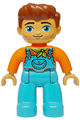 Duplo Figure Lego Ville, Male, Medium Azure Legs with Overalls and Pocket, Lime Bandana, Reddish Brown Hair and Stubble (6477388) - 47394pb355