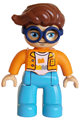 Male Duplo figure with reddish brown hair, attached dark blue glasses, wearing an orange plaid jacket over white shirt with silver buttons and yellow collar, medium azure legs - 47394pb368