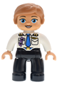 Female Duplo figure with medium nougat hair, medium lavender glasses, wearing a white pilot uniform with blue tie, gold wings badge, and black legs - 47394pb374