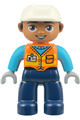 Male construction worker with dark blue legs, orange vest with name tag, medium azure shirt, light bluish gray hands and white helmet - 47394pb377