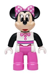 Duplo Minnie Mouse - Minnie Mouse Duplo figure wearing a white top with black sleeves and dark pink legs - 47394pb383