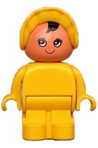 Duplo Baby - Duplo baby figure with yellow body, legs, and bonnet, categorized as Child Type 1 - 4943pb002