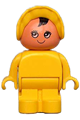 Duplo baby figure with yellow body, legs, and bonnet, categorized as Child Type 1 - 4943pb002