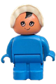 Child Duplo figure with blue legs and body, wearing a white bonnet - 4943pb012