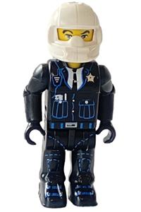 Police Officer - Police (Junior-Figure) with black Legs, black jacket, white helmet, Yellow Head - 4j002