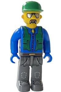 Construction Worker with Blue Shirt, Green Vest and Cap, Sunglasses and Moustache 4j003