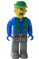 Construction Worker with Blue Shirt, Green Vest and Cap, Sunglasses and Moustache - 4j003