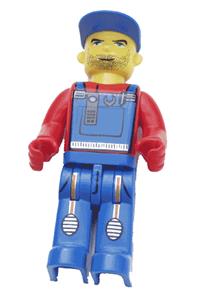 Tractor Driver With Blue Overalls, Red Shirt, Plain Blue Cap, Beard Stubble 4j006