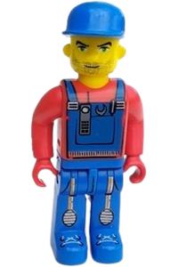 Tractor Driver - Tractor Driver (Junior-Figure) with blue overalls, red shirt, plain blue cap, beard stubble - 4j006